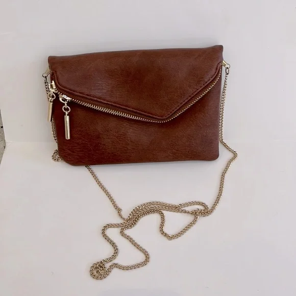 Francesca’s Brown and Gold Envelope Crossbody Bag - Picture 1 of 5